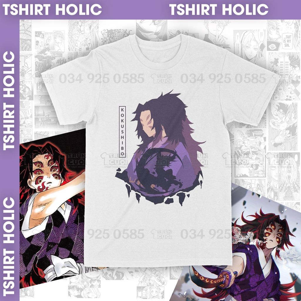  Áo thun Kokushibo - Kimetsu Yaiba, Trùm Cuối Anime, Unisex Cotton 100% 2 màu nam nữ 0047 