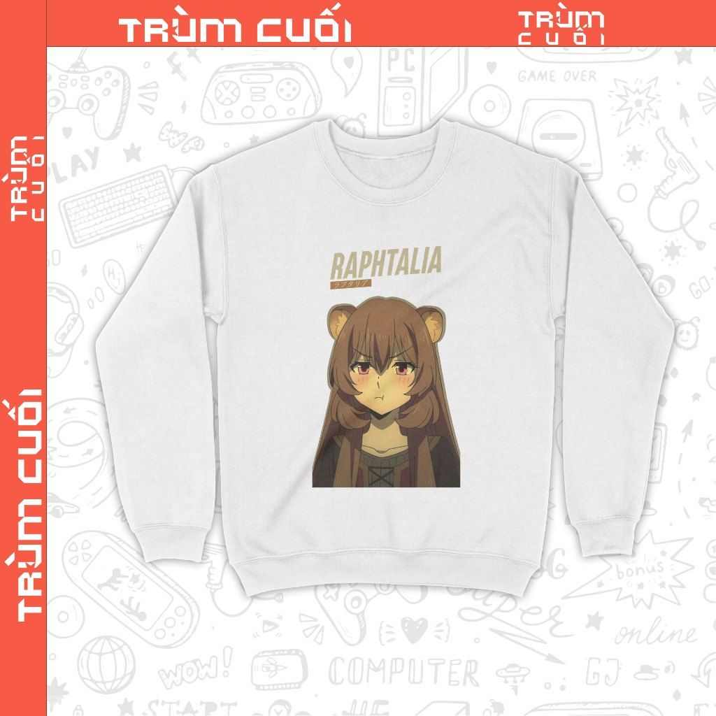  Áo Sweater Raphtalia - The Rising of the Shield Hero, Trùm Cuối Anime, Unisex Nỉ Bông 100% 2 màu nam nữ 0362 