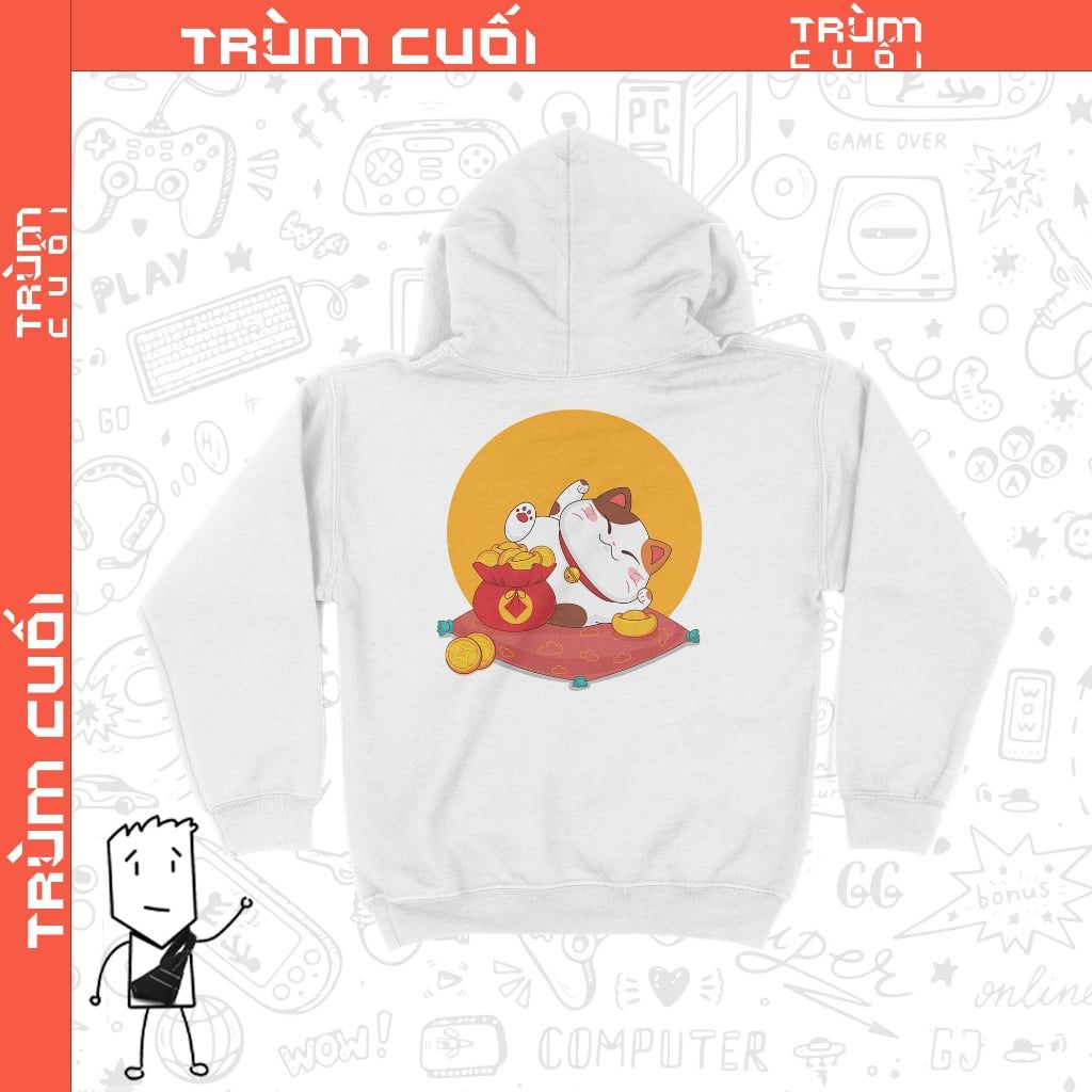  Áo Hoodie Mèo Thần Tài Nằm Thảnh Thơi, Trùm Cuối 2023, Cotton 100% 2 màu nam nữ 0197 