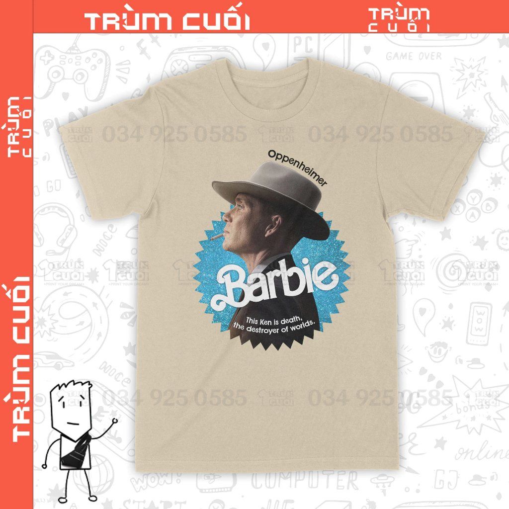  Áo thun Barbie x Oppenheimer: Chàng Ken Tử Thần Ver. Xanh, Trùm Cuối Movie Meme, Unisex Cotton 100% 0292 