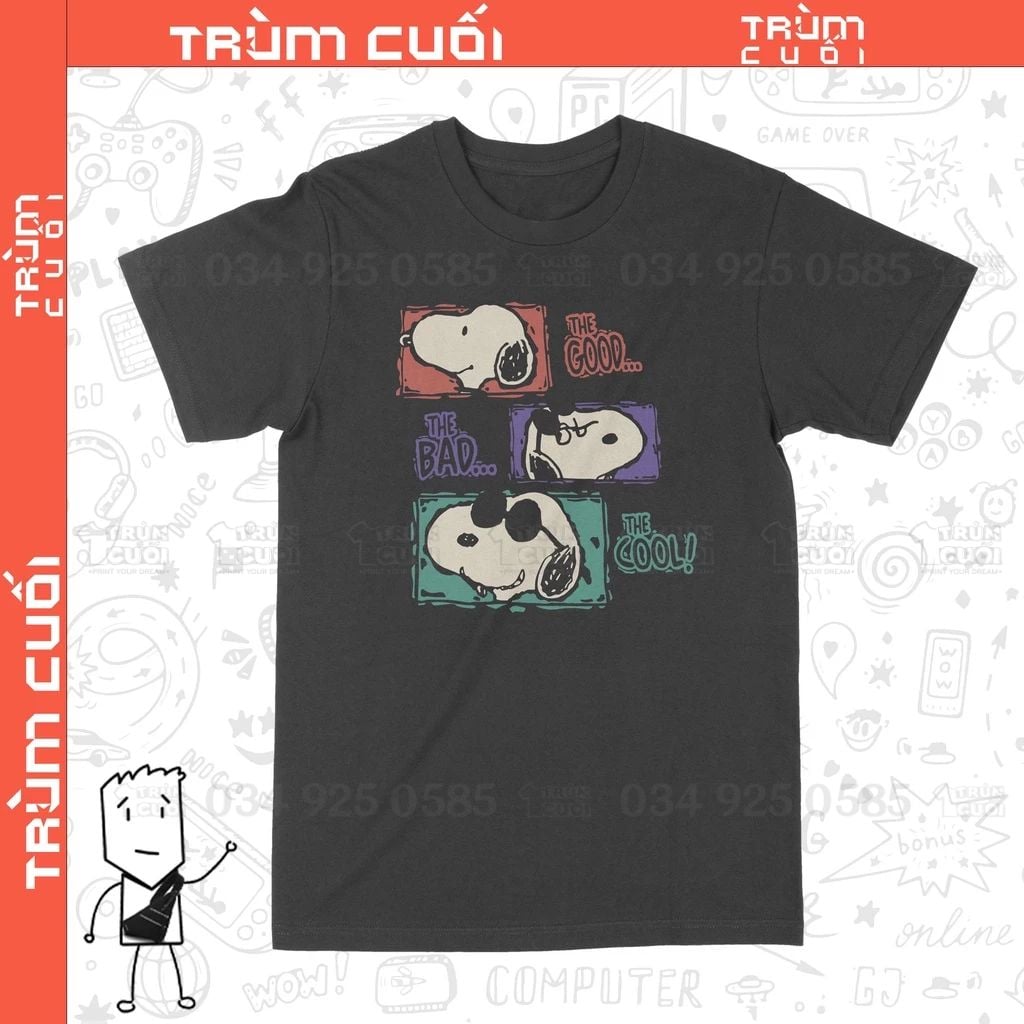  Áo thun Snoopy, Trùm Cuối Cartoon Cine,Unisex Cotton 100% 2 màu nam nữ 0206 