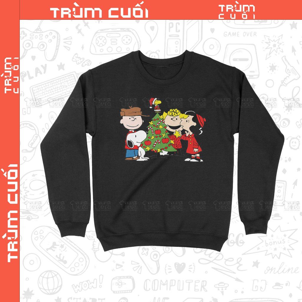  Áo Sweater Xmas Snoopy và Những người bạn, Trùm Cuối Christmas Festival, Nỉ Bông 100% Unisex nam nữ 0382 