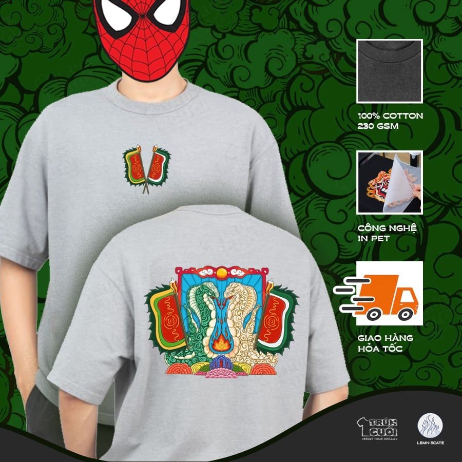  Áo thun oversize Quan Xà Thần - Tứ Phủ, Trùm Cuối x Đăng Hoả Chi Thần - Tết 2025, Unisex Cotton 100% 2 màu nam nữ 