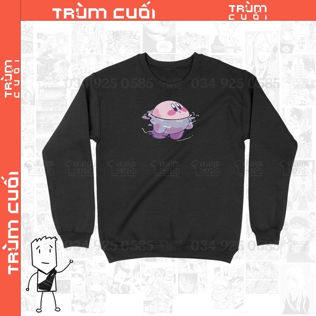  Áo Sweater Kirby Đi Bơi Trùm cuối Game, Unisex Nỉ bông 100% 2 màu nam nữ 0145 