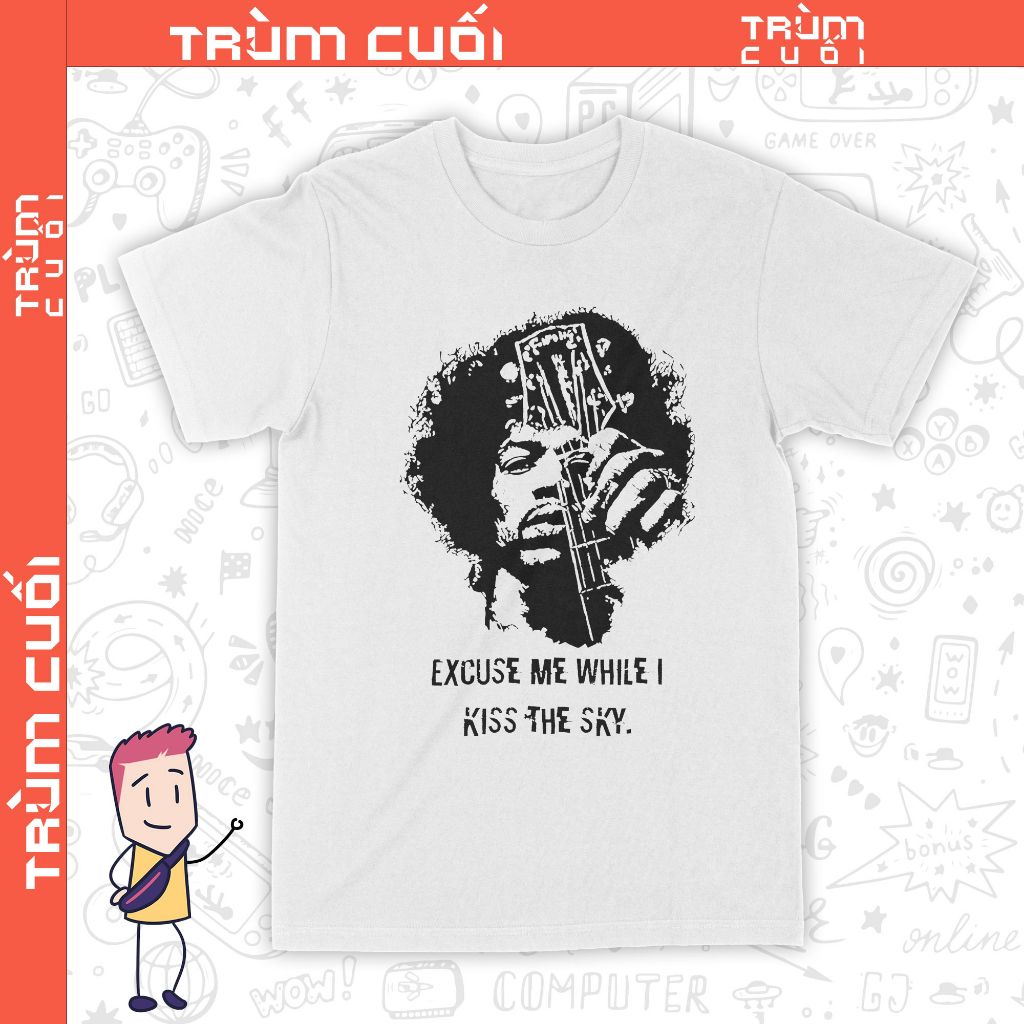  Áo thun Jimi Hendrix - Kiss The Sky, Trùm Cuối Thần Tượng Âm Nhạc, Cotton 100% 2 màu nam nữ 0317 