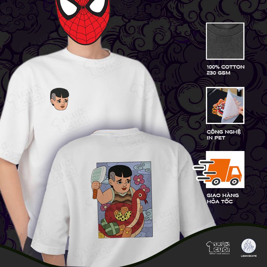  Áo thun oversize cậu Pảnh ôm Rắn Tía, Trùm Cuối x Đăng Hoả Chi Thần - Tết 2025, Unisex Cotton 100% 