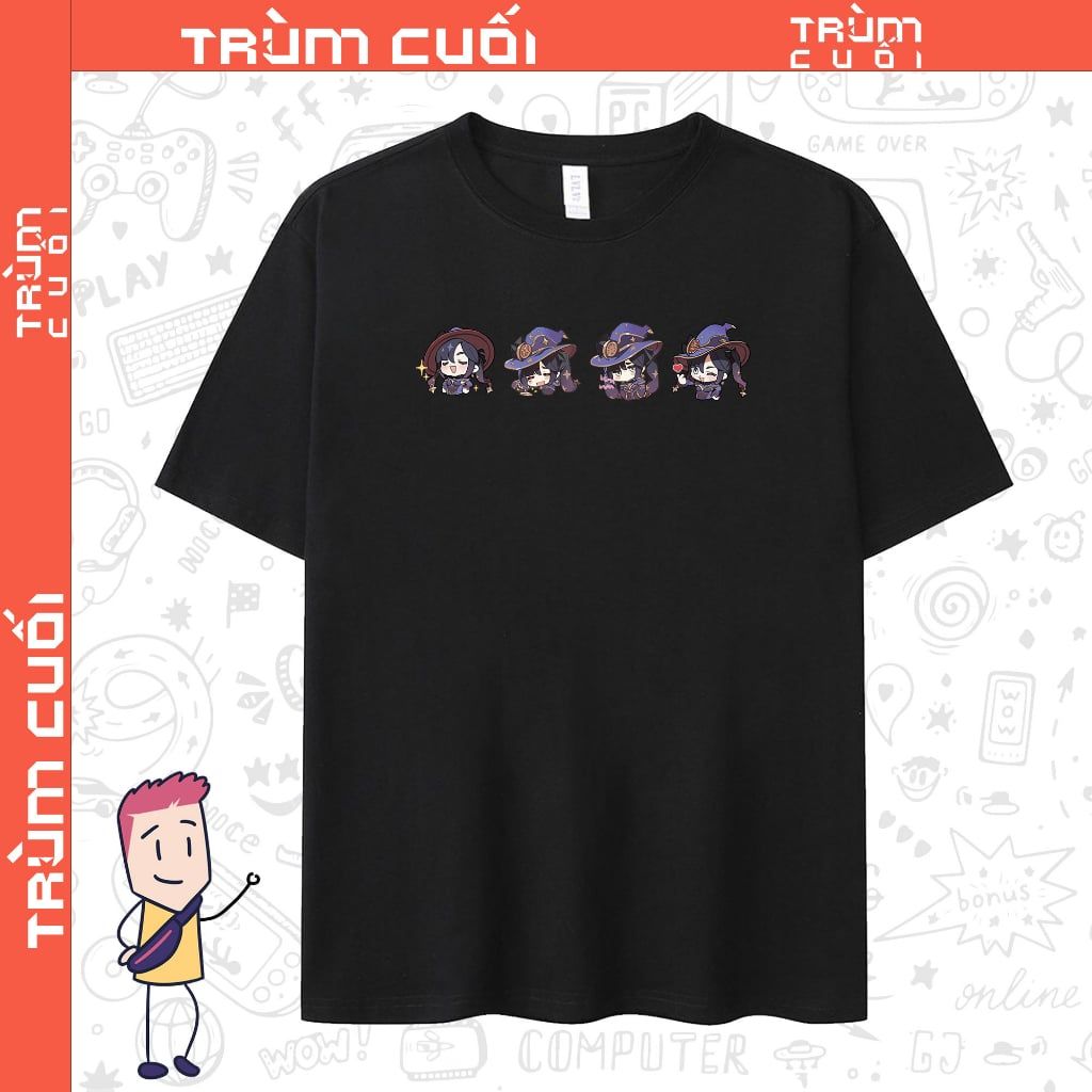 Áo thun Mona Chibi, Trùm Cuối Game Genshin, Unisex Cotton 100% 2 màu nam nữ 0259 
