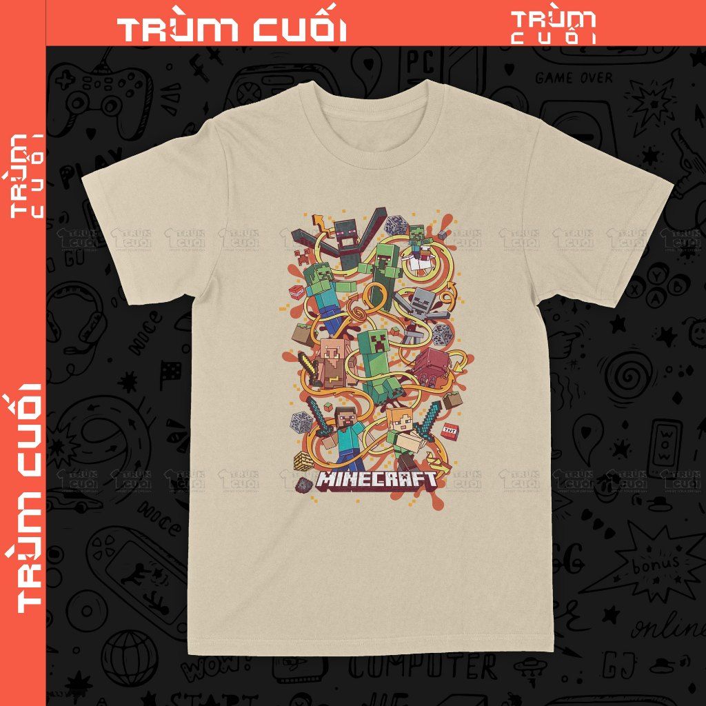  Áo thun Minecraft - Graffity, Trùm Cuối Game, Unisex Cotton 100% 2 màu nam nữ 0435 
