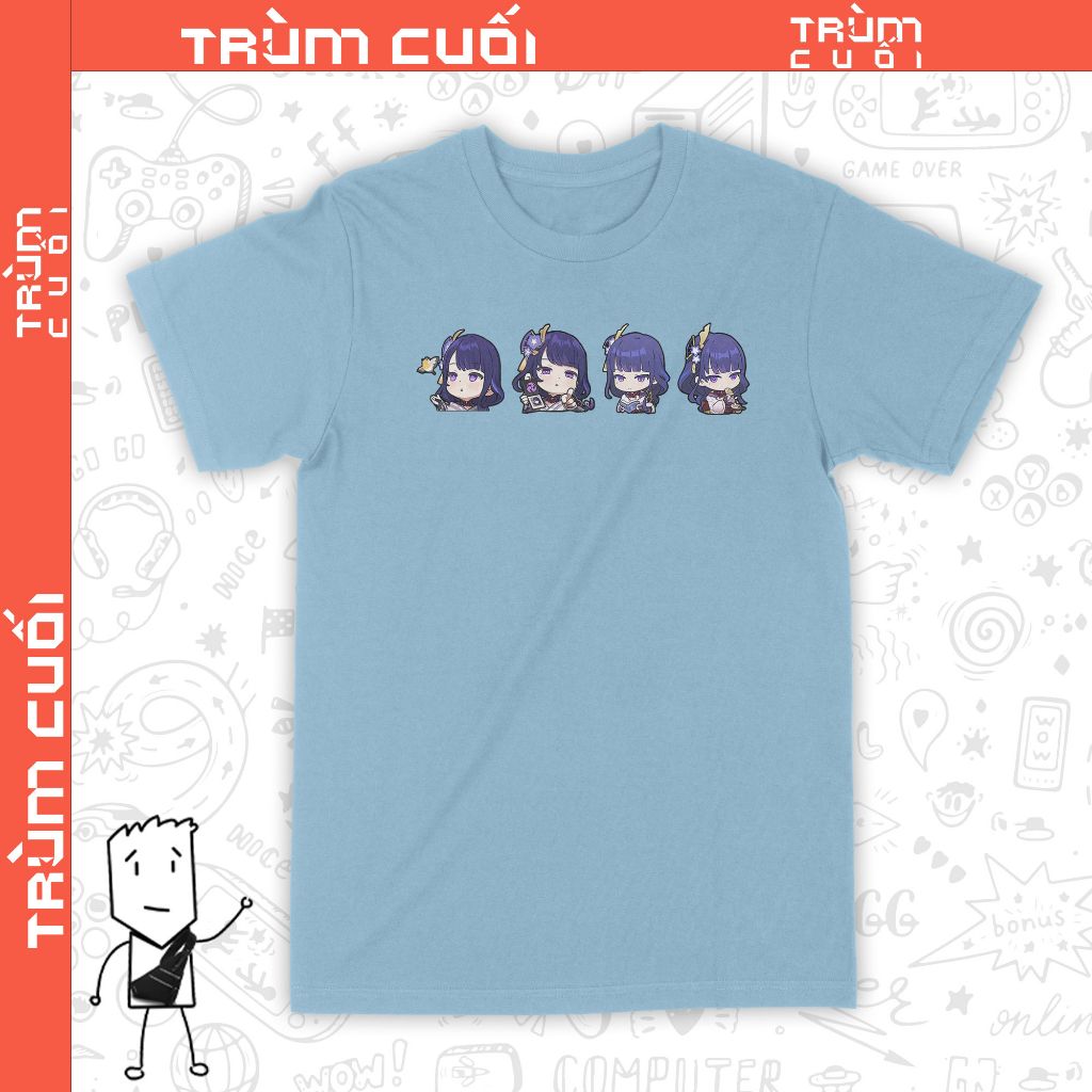  Áo thun Raiden Shogun Chibi, Trùm Cuối Game Genshin, Unisex Cotton 100% 2 màu nam nữ 0260 