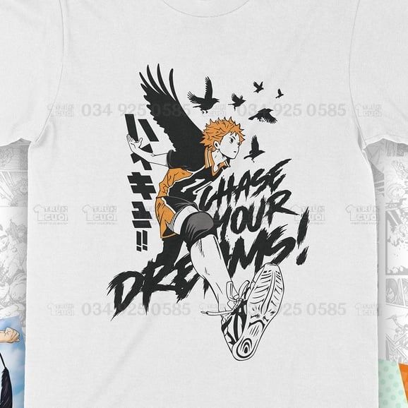  Áo thun Hinata Shoyo – Chàng khổng lồ tí hon Haikyu!! Unisex Trùm Cuối Anime, Cotton 100% 2 màu nam nữ 0057 