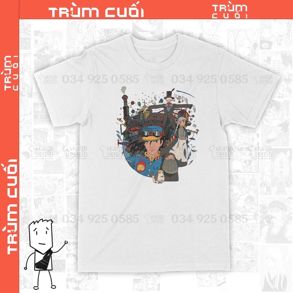  Áo thun Howl' Moving Castle -  Trùm Cuối Anime Ghibli Movie, Cotton 100% 2 màu nam nữ 0105 