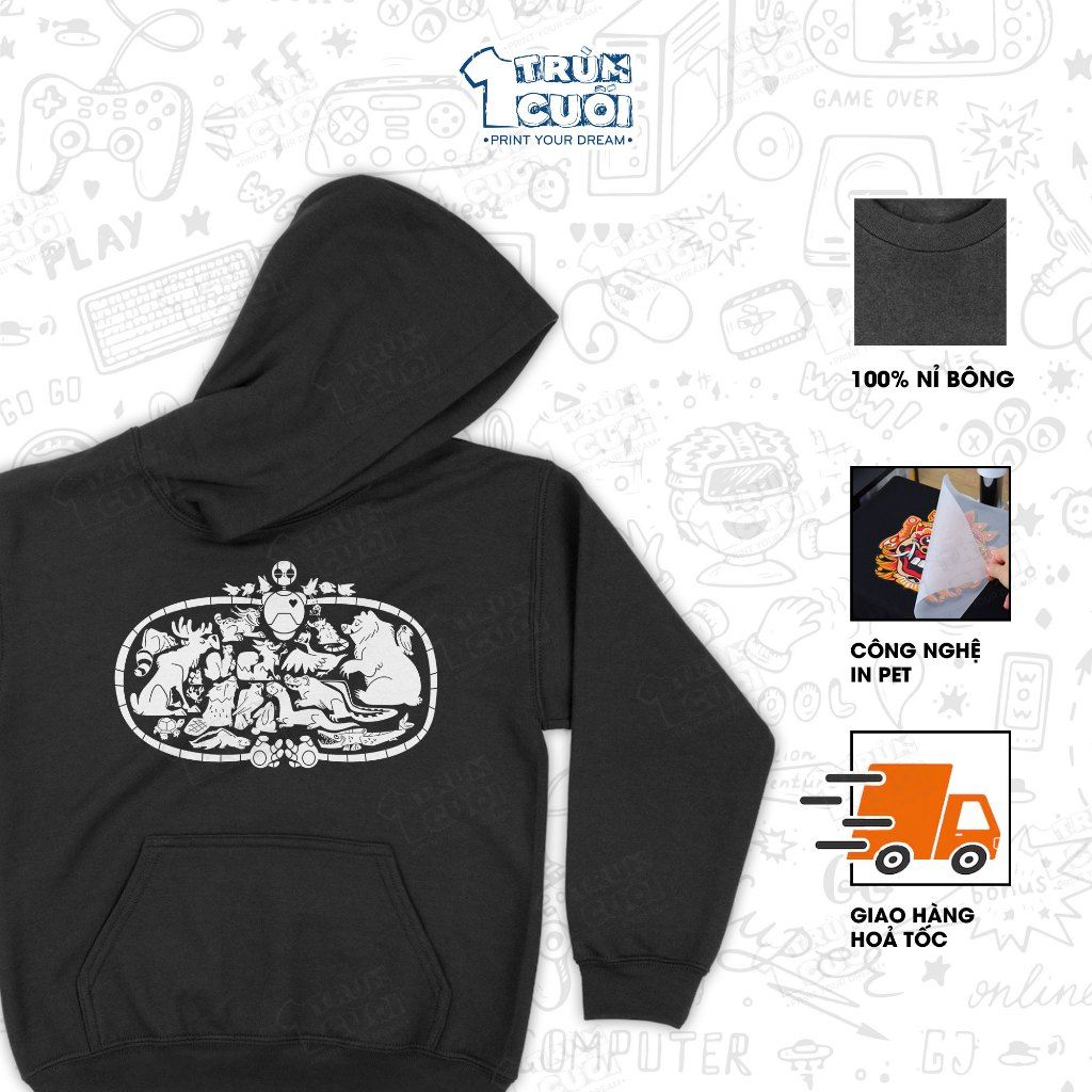  Áo Hoodie Robot Hoang Dã - The Wild Robot, Trùm Cuối Cine, Nỉ Bông 100% Unisex nam nữ 2 màu 0459 