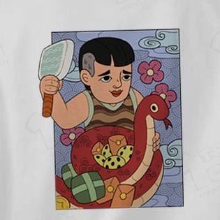  Áo thun oversize cậu Pảnh ôm Rắn Tía, Trùm Cuối x Đăng Hoả Chi Thần - Tết 2025, Unisex Cotton 100% 