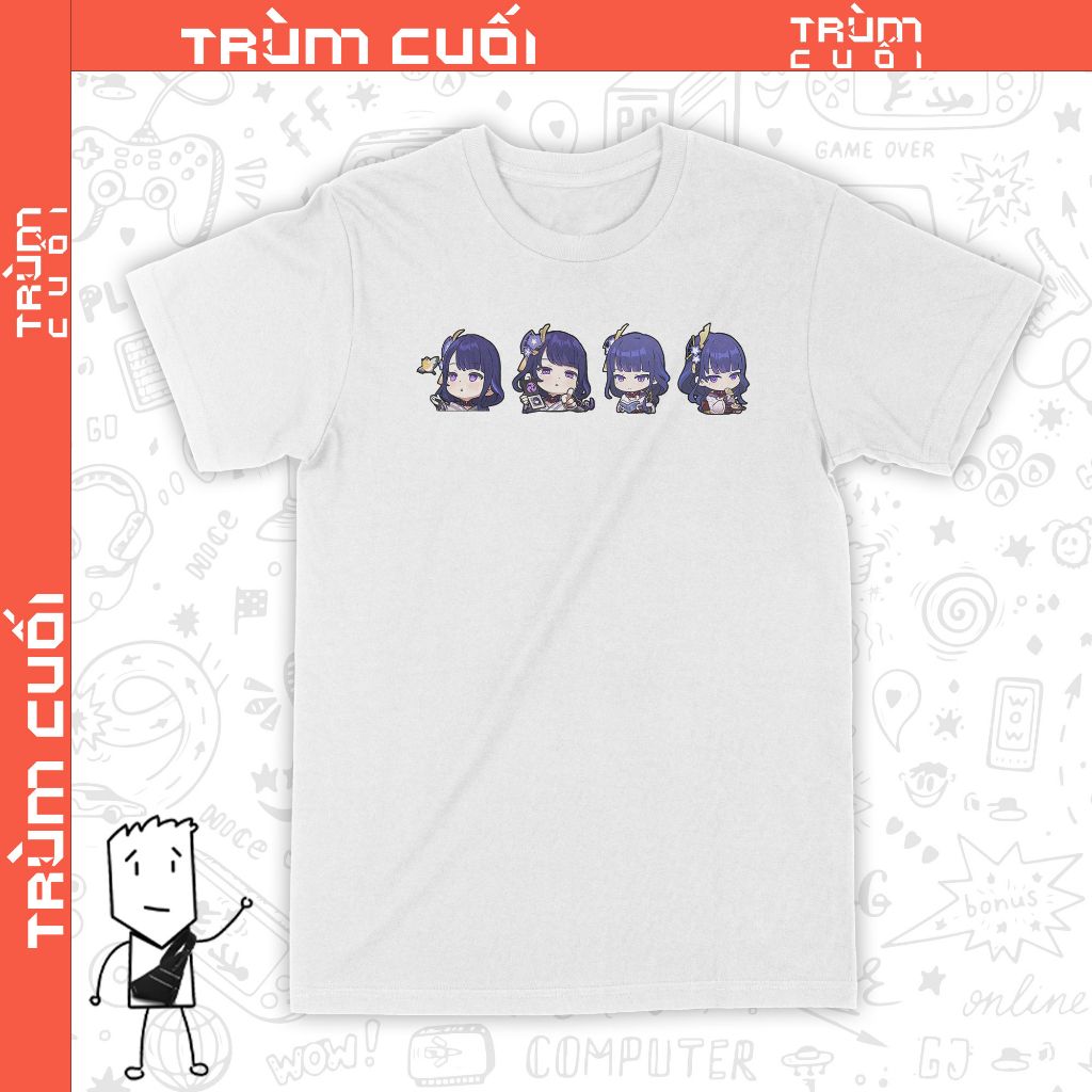  Áo thun Raiden Shogun Chibi, Trùm Cuối Game Genshin, Unisex Cotton 100% 2 màu nam nữ 0260 