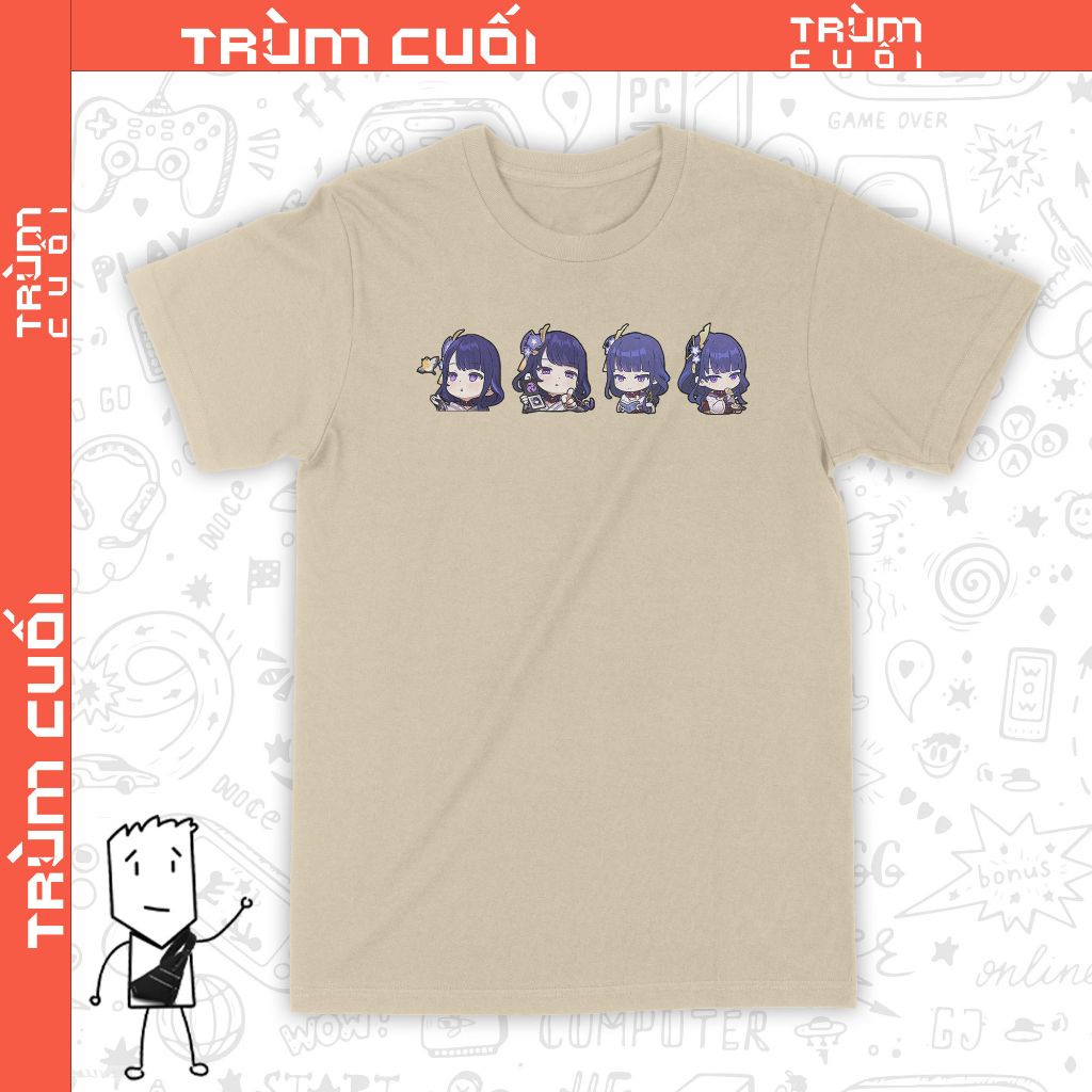  Áo thun Raiden Shogun Chibi, Trùm Cuối Game Genshin, Unisex Cotton 100% 2 màu nam nữ 0260 