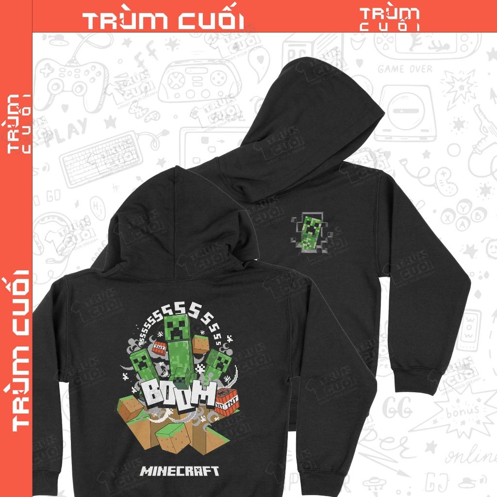  Áo Hoodie 2 mặt Minecraft - Boom, Trùm Cuối Game, Nỉ Bông 100% Unisex nam nữ 0434 