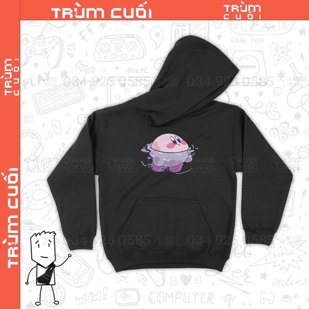  Áo Hoodie Kirby Đi Bơi Trùm cuối Game, Cotton 100% 2 màu nam nữ 0145 