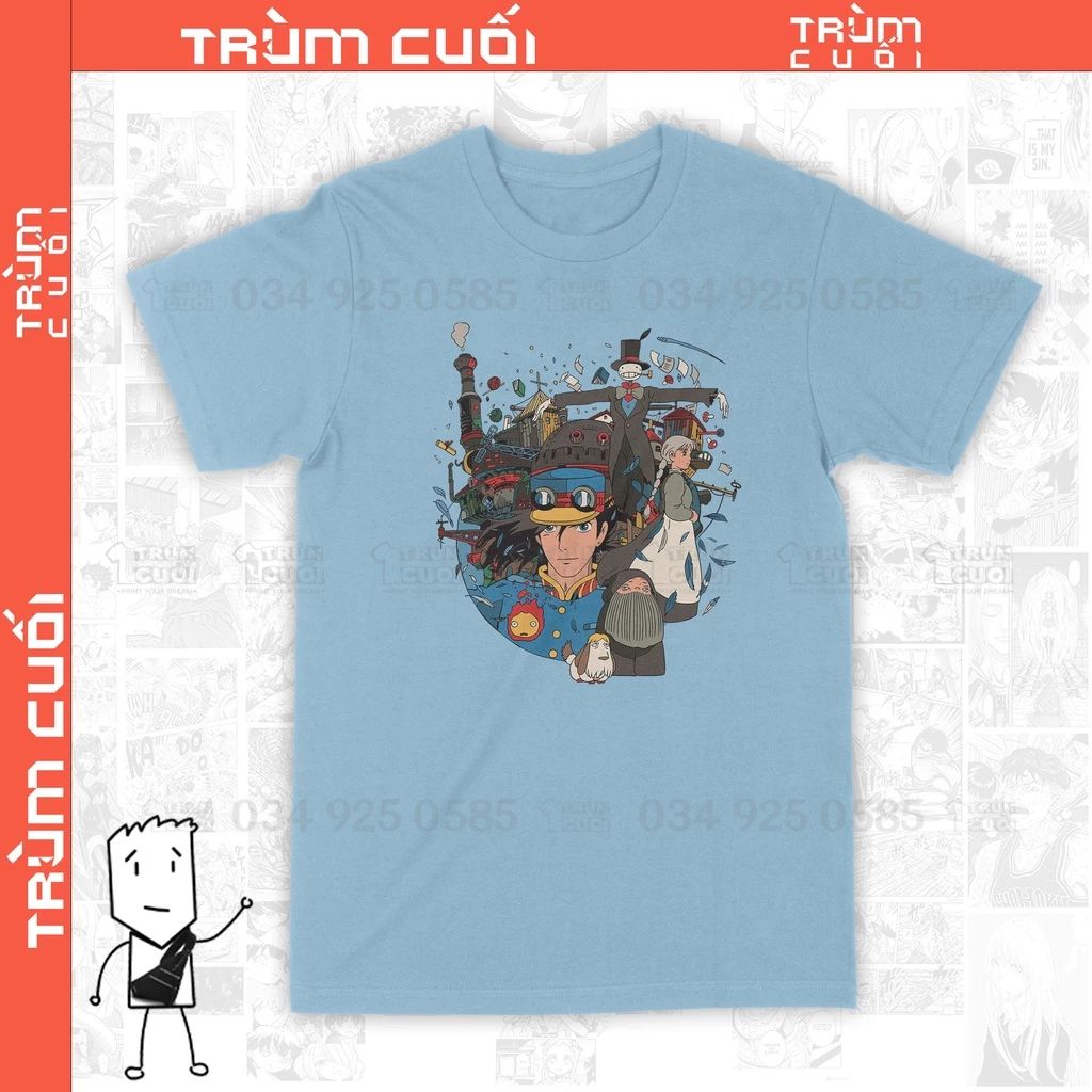  Áo thun Howl' Moving Castle -  Trùm Cuối Anime Ghibli Movie, Cotton 100% 2 màu nam nữ 0105 
