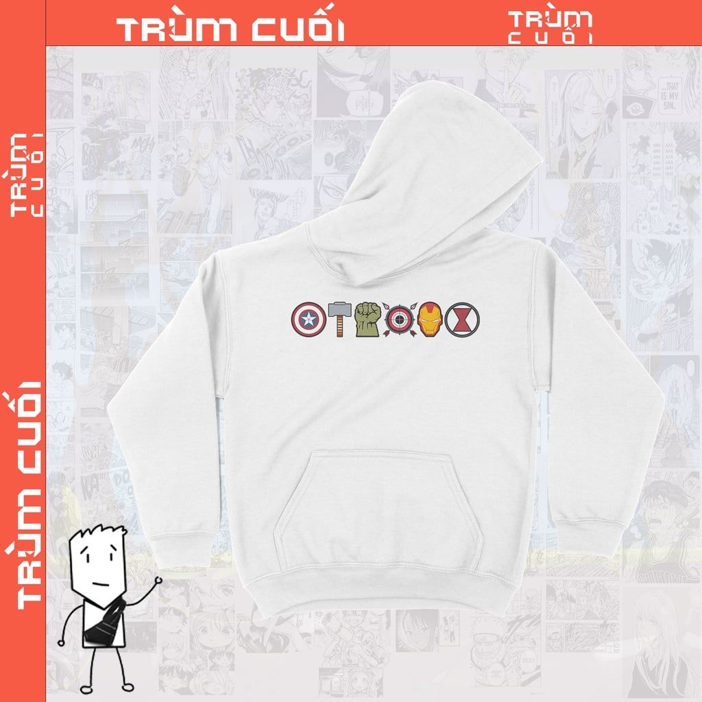  Áo hoodie Avengers Icons Unisex Trùm Cuối Marvel Cine, Nỉ Bông 100% 2 màu nam nữ 0103 