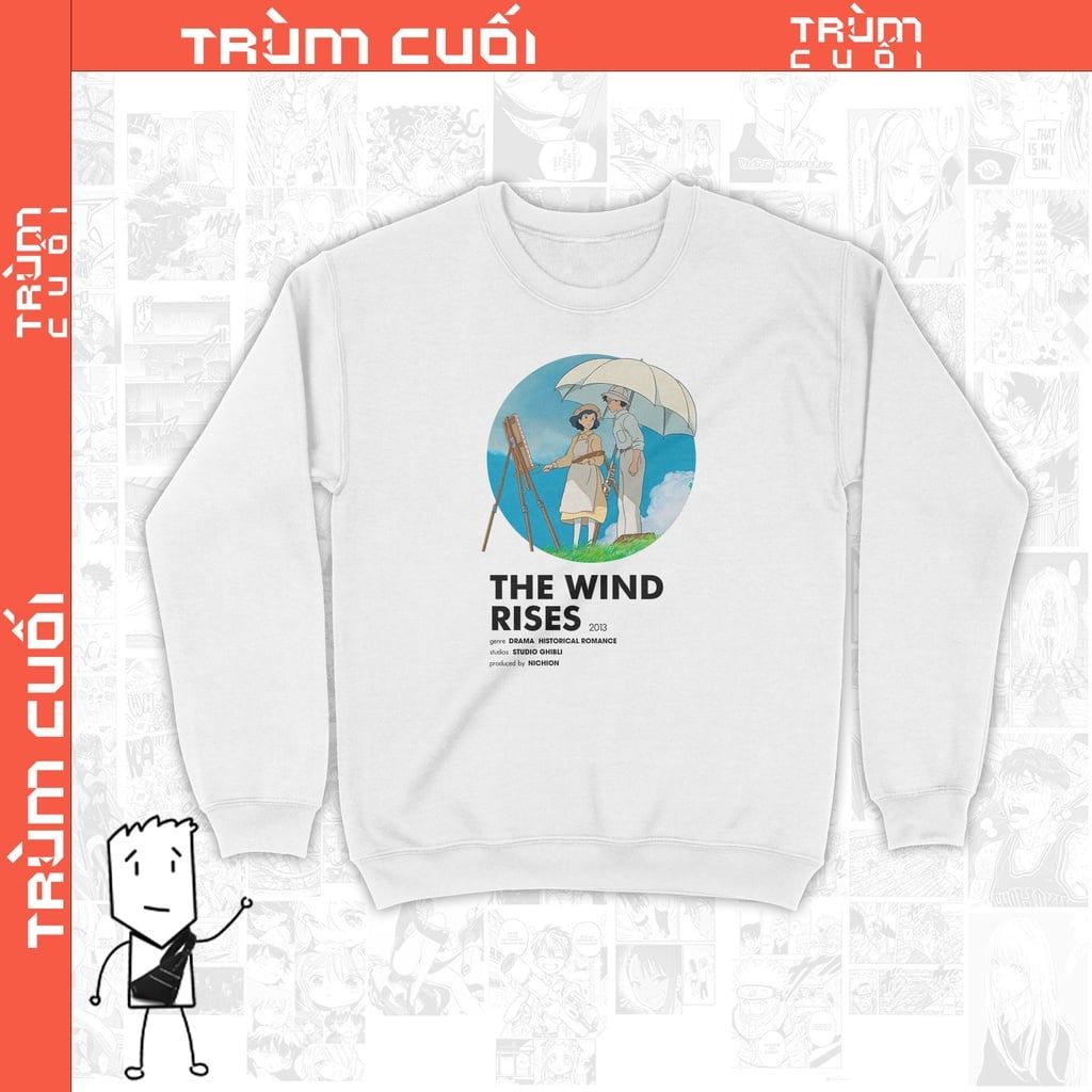  Áo Sweater The Wind Rise - Ghibli, Trùm cuối Anime Cine, Unisex Nỉ Bông 100% 2 màu nam nữ 0121 
