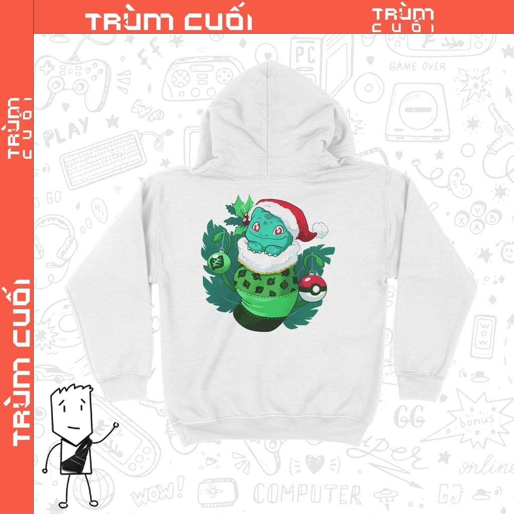  Áo Hoodie Bulbasaur đáng yêu, Trùm Cuối Christmas Cine, Nỉ Bông 100% 2 màu nam nữ 0182 
