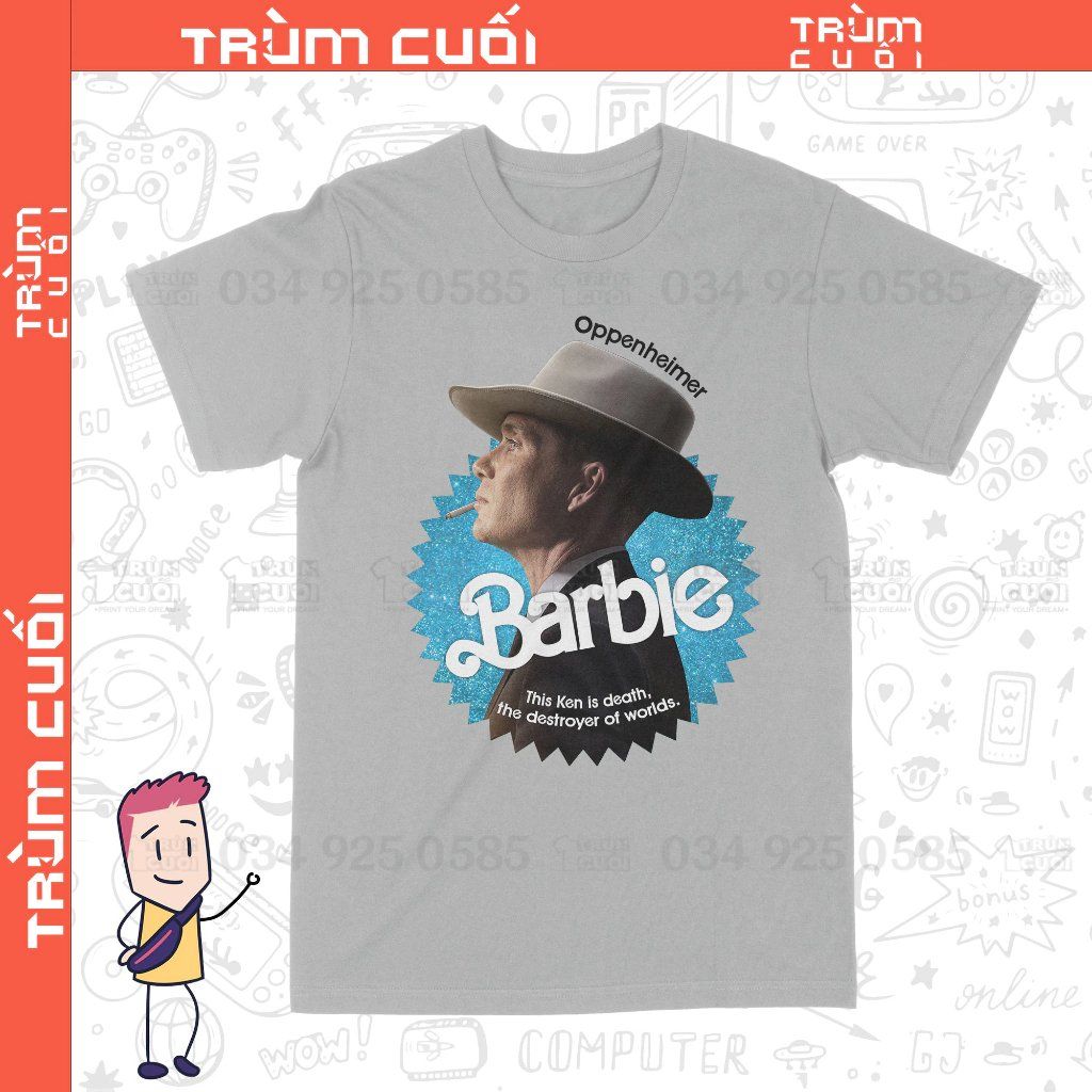  Áo thun Barbie x Oppenheimer: Chàng Ken Tử Thần Ver. Xanh, Trùm Cuối Movie Meme, Unisex Cotton 100% 0292 