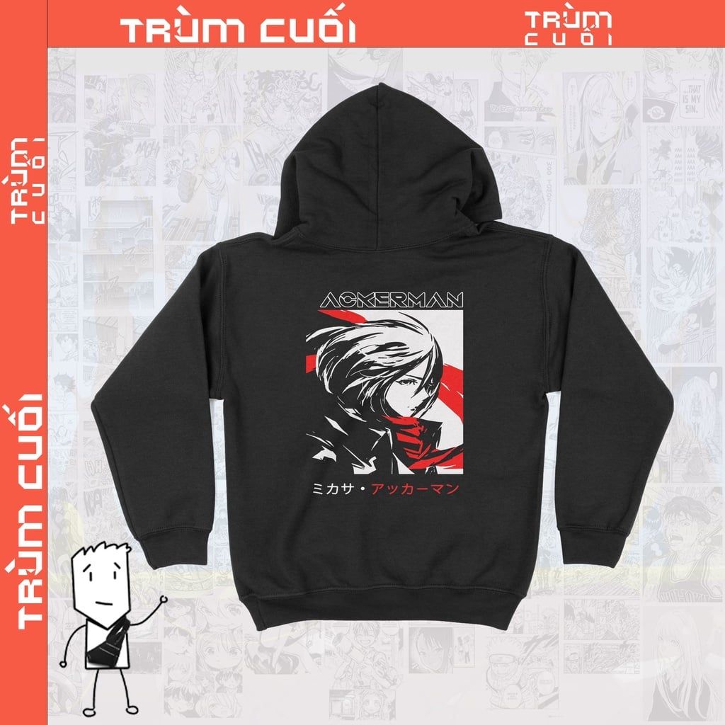  Áo  Hoodie Mikasa Ackerman Unisex TSHIRT-HOLIC Anime,  Nỉ Bông 100% 2 màu nam nữ 