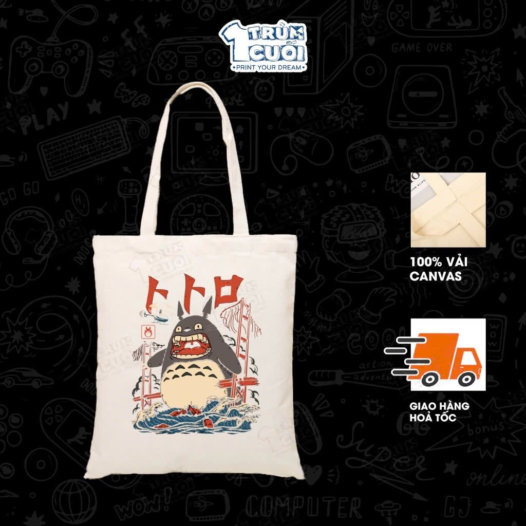  Túi Tote Ghibli, Trùm Cuối 2025, 100% vải Canvas 35x40 cm - Unisex Nam Nữ 2 màu đen trắng 