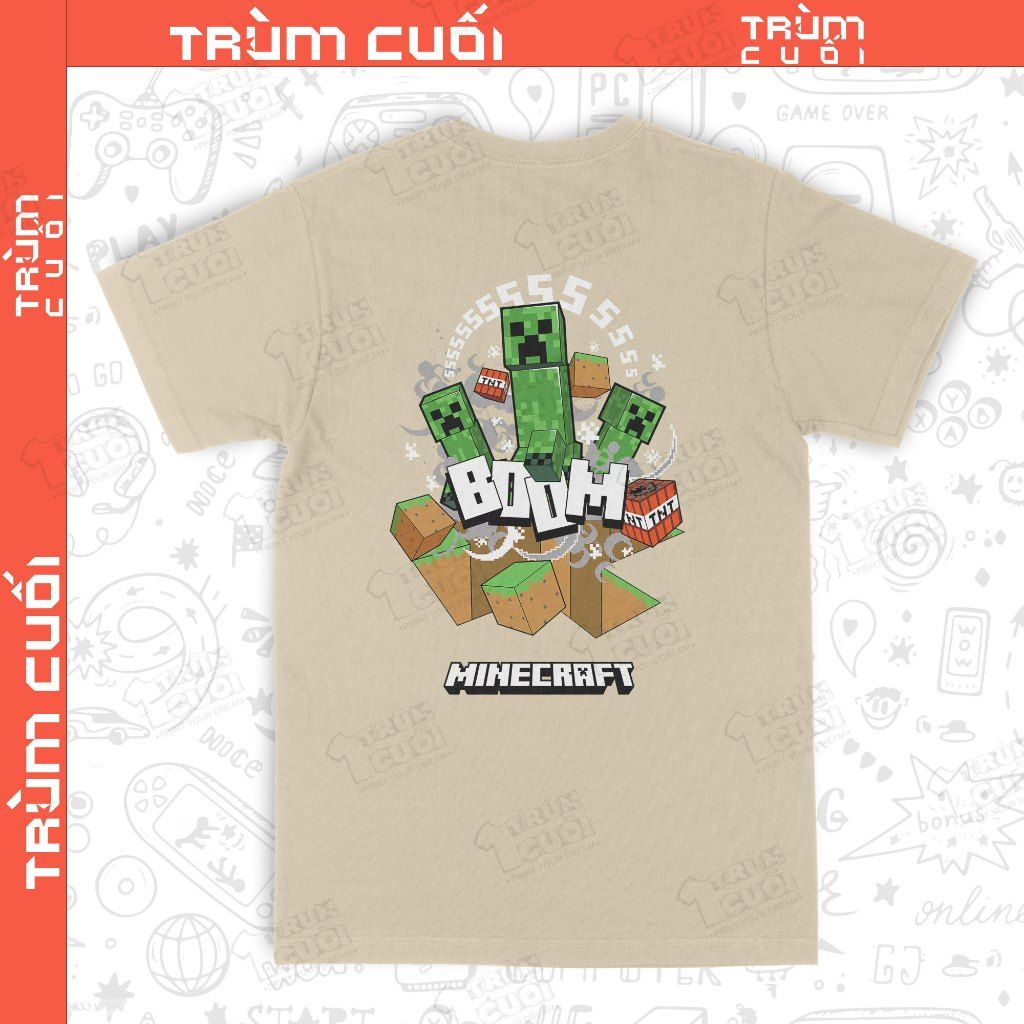  Áo thun 2 mặt Minecraft - Boom, Trùm Cuối Game. Unisex Cotton 100% 2 màu nam nữ 0434 