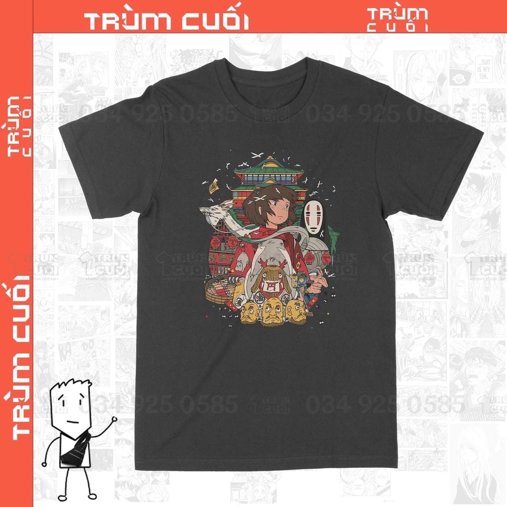  Áo thun Sprited Away - Ghibli Unisex Trùm Cuối Anime Cine, Cotton 100% 2 màu nam nữ 0104 