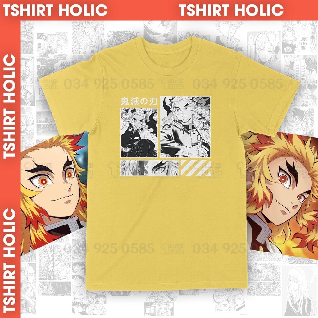  Áo thun Rengoku Kyojuro - Kimetsu No Yaiba, Trùm Cuối Anime, Unisex Cotton 100% 2 màu nam nữ 0048 