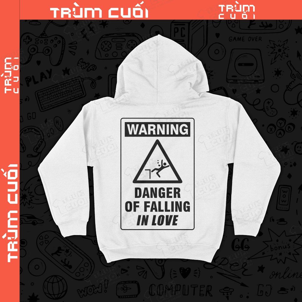  Áo Hoodie WARNING Danger of Falling, Trùm Cuối Meme, Nỉ Bông 100% Unisex nam nữ 0432 