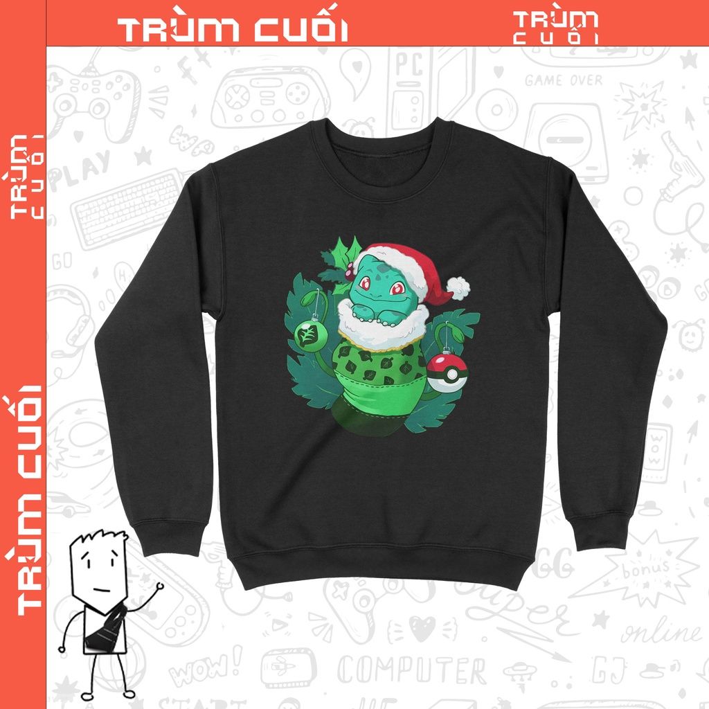  Áo Sweater Bulbasaur đáng yêu, Trùm Cuối Christmas Pokemon, Cotton 100% 2 màu nam nữ 0182 