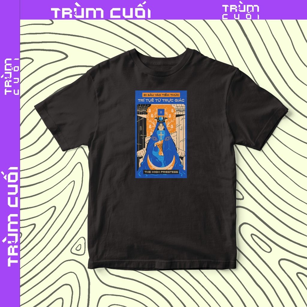  Áo thun Tarot - The High Priestess, Firewood x Trùm Cuối, Unisex Cotton 100% 2 màu nam nữ 0398 