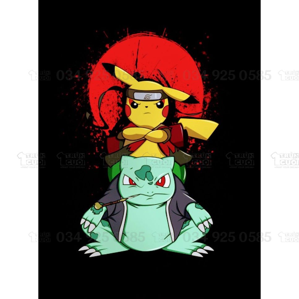  Áo thun Pikachu X Naruto, Trùm Cuối Anime, Unisex Cotton 100% 2 màu nam nữ 0049 