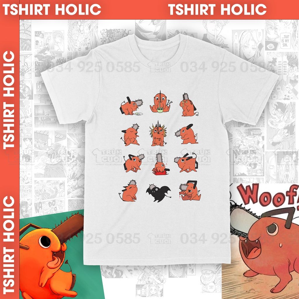  Áo thun Quỷ Cưa Pochita Tinh Nghịch Chainsaw Man Unisex Trùm Cuối Manga Anime, Cotton 100% 2 màu nam nữ 0025 