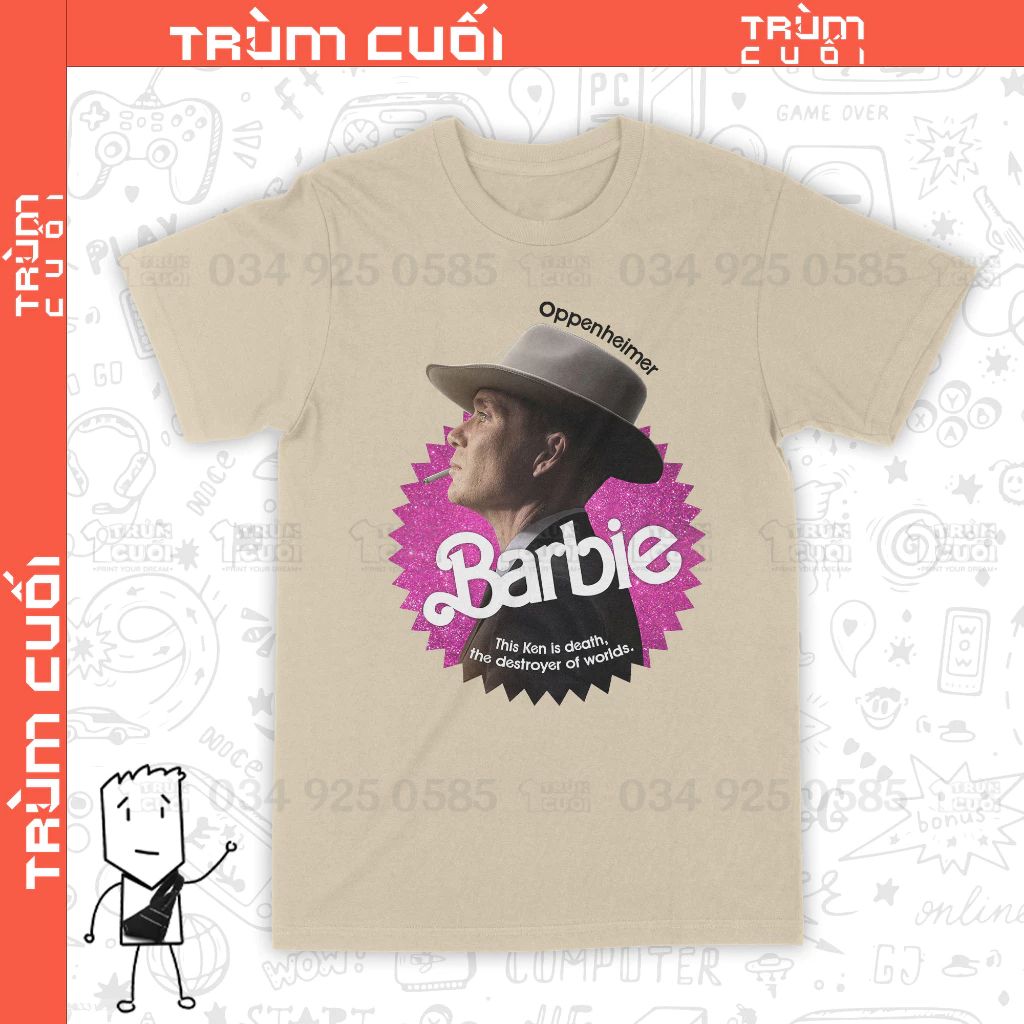  Áo thun Barbie x Oppenheimer: Chàng Ken Tử Thần Ver HƯỜNG, Trùm Cuối Movie Meme, Unisex Cotton 100% 2 màu nam nữ 0292 