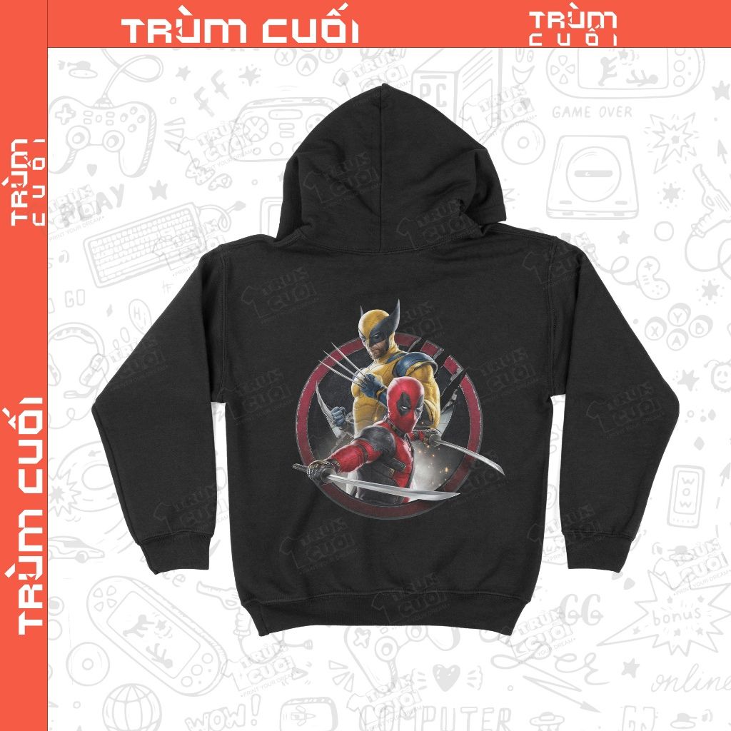 Áo Hoodie 2 mặt Deadpool & Wolverine, Trùm Cuối Marvel Cine, Nỉ Bông 100% Unisex nam nữ 0430 