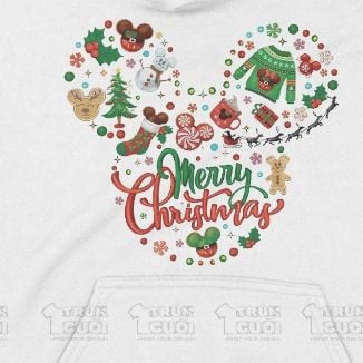  Áo Hoodie Chuột Mickey Xmas, Trùm Cuối Cartoon Christmas Festival, Nỉ Bông 100% Unisex nam nữ 0380 