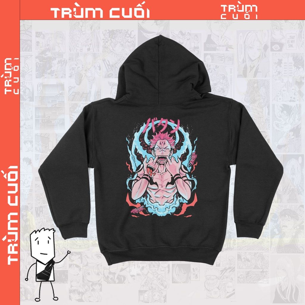  Áo Hoodie Chú thuật hồi chiến Sukuna, Trùm Cuối Manga Anime, Unisex Nỉ Bông 100% 2 màu nam nữ 0017 