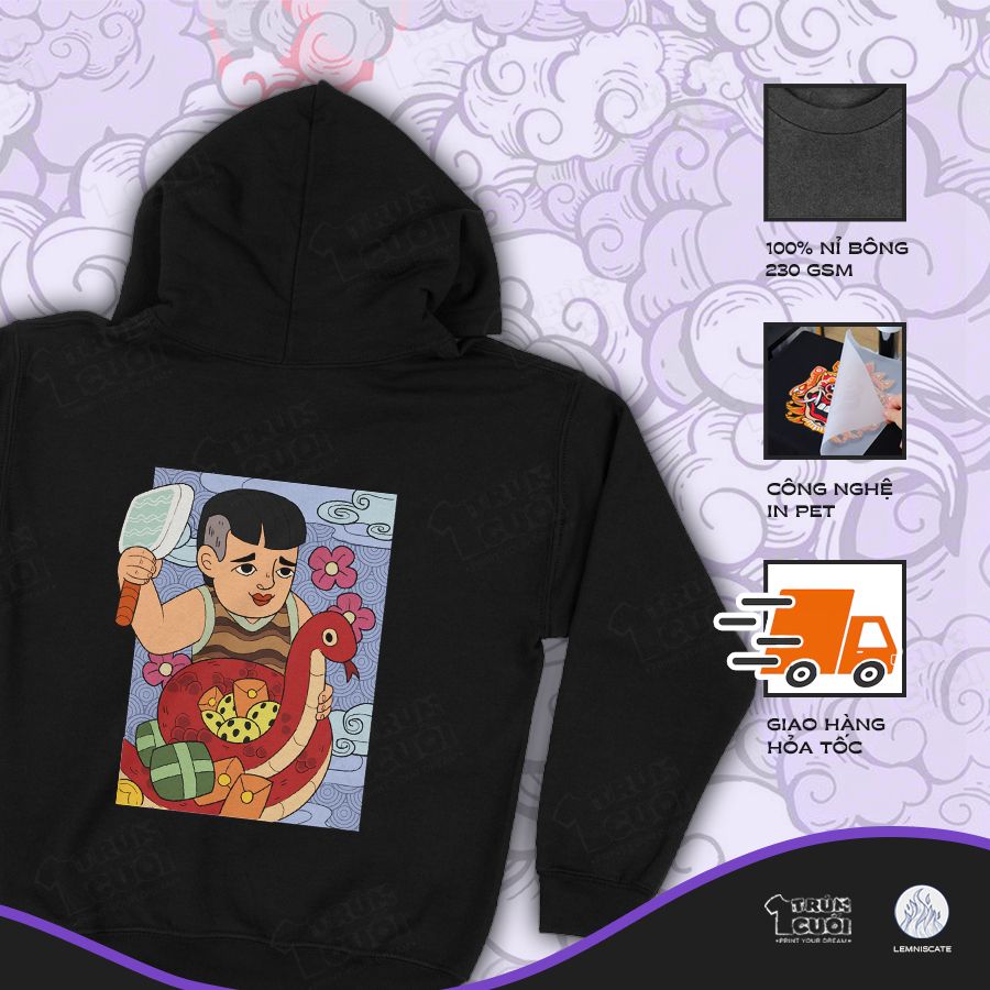  Áo hoodie cậu Pảnh ôm Rắn Tía, Trùm Cuối x Đăng Hoả Chi Thần - Tết 2025, Nỉ Bông 100% Unisex 