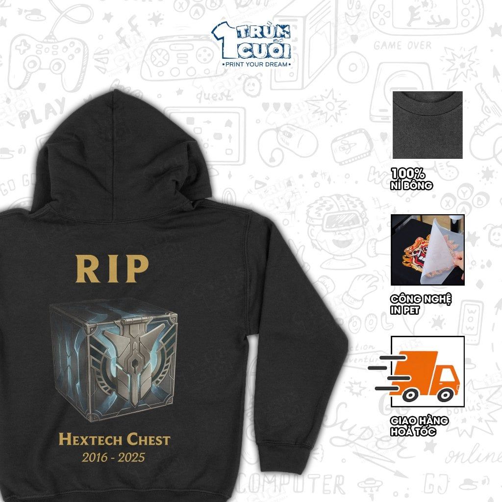  Áo Hoodie Bye bye Rương Hextech, Trùm Cuối Meme Game Liên Minh, Unisex Nỉ Bông 100% 2 màu nam nữ 0458 