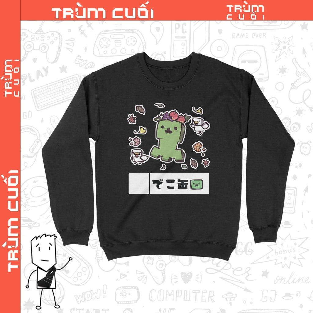  Áo Sweater Creeper - Minecraft, Trùm Cuối Game, Unisex Nỉ Bông 100% 2 màu nam nữ 0219 