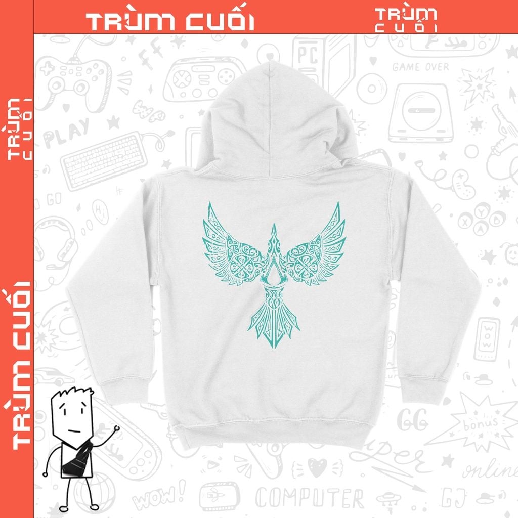  Áo Hoodie Assassin's Creed Valhalla: Cánh Quạ Phương Bắc Trùm Cuối Game, Nỉ Bông 100% 2 màu nam nữ 0147 
