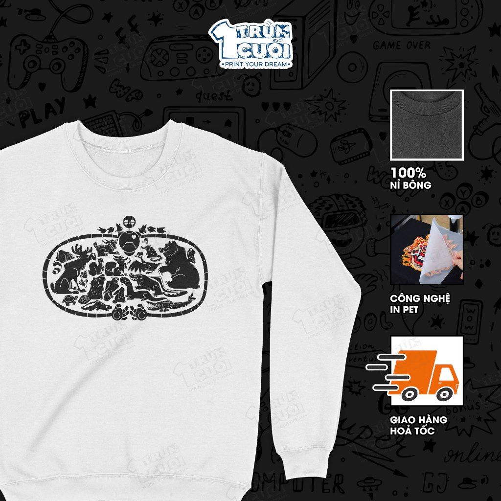  Áo Sweater Robot Hoang Dã - The Wild Robot, Trùm Cuối Cine, Unisex Nỉ Bông 100% 2 màu nam nữ 0459 