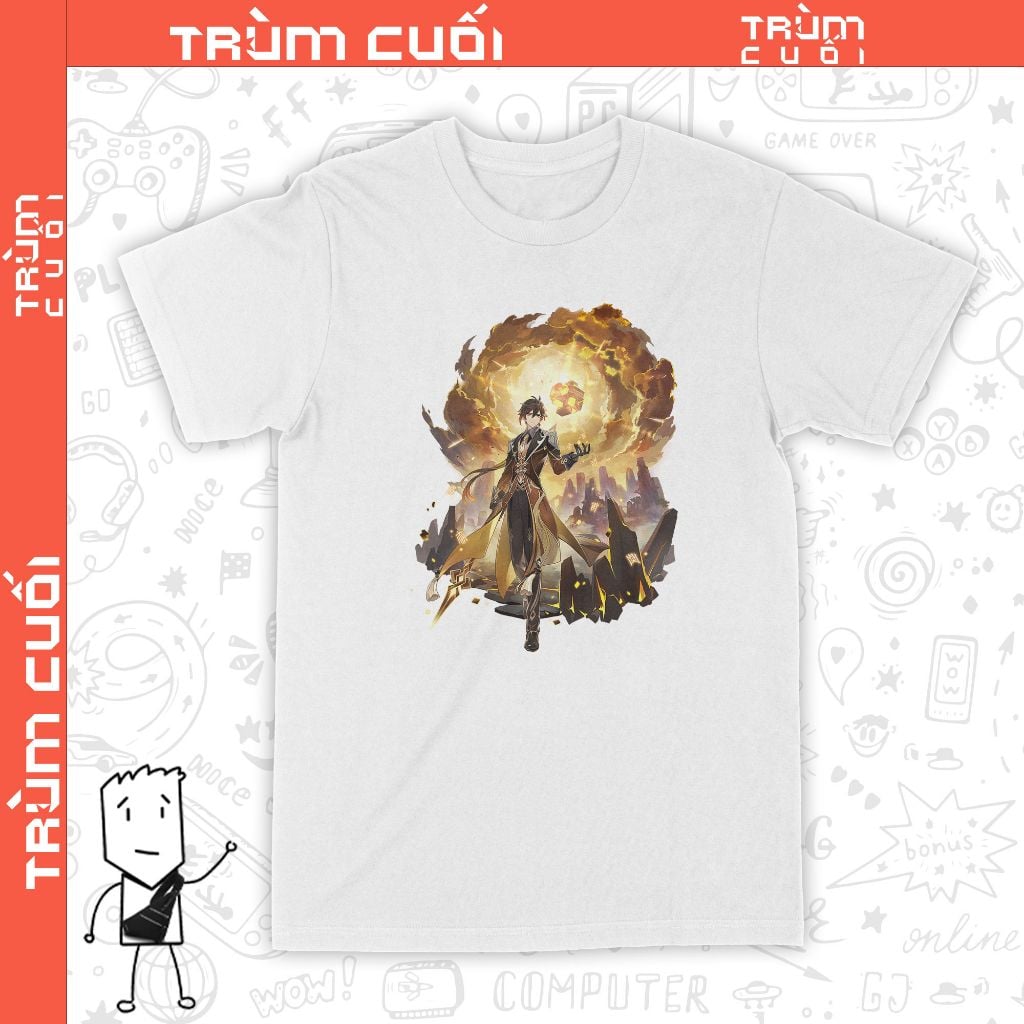  Áo thun Zhongli - Ước Nguyện, Trùm Cuối Game Genshin, Unisex Cotton 100% 2 màu nam nữ 0248 