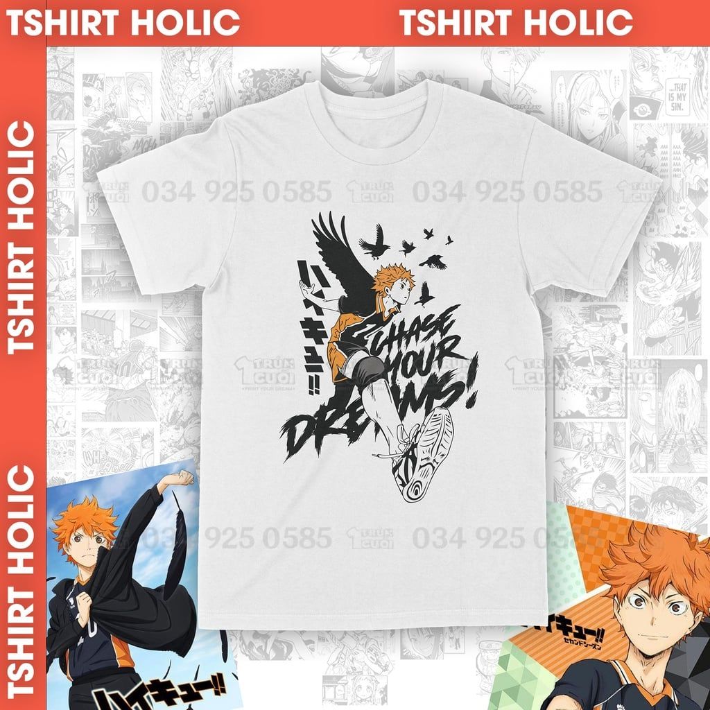  Áo thun Hinata Shoyo – Chàng khổng lồ tí hon Haikyu!! Unisex Trùm Cuối Anime, Cotton 100% 2 màu nam nữ 0057 