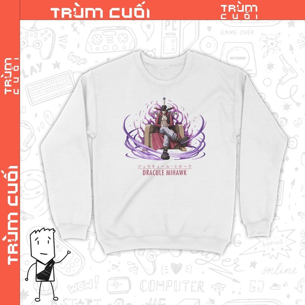  Áo Sweater Dracule Mihawk - One Piece, Trùm Cuối Anime Cine, Unisex Nỉ Bông 100% 2 màu nam nữ 0164 