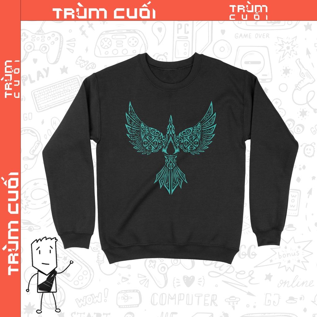  Áo Sweater Assassin's Creed Valhalla: Cánh Quạ Phương Bắc, Trùm Cuối Unisex Game, Nỉ Bông 100% 2 màu nam nữ 0147 