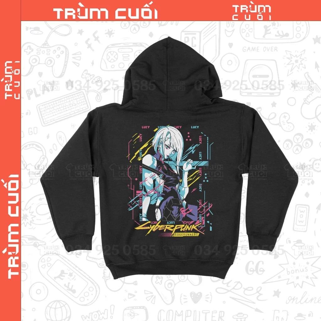  Áo Hoodie Lucy - Cyberpunk Edgerunner, Trùm Cuối Anime Game, Unisex Nỉ Bông 100% 2 màu nam nữ 0358 